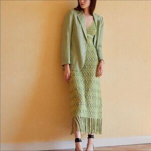 ZARA Woman Crochet Knit Flapper
Green -gray Spaghetti Straps V
Neck Dress Sz M